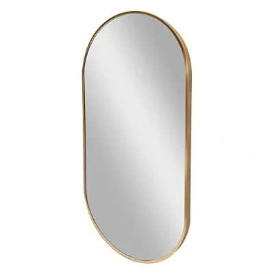 Image de [en.casa] Miroir Mural Horizontal ou Vertical Glace de Forme Elliptique Aluminium 40 x 80 cm Doré