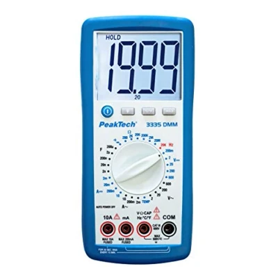 Image de PeakTech 3335 Multimètre Numérique avec Écran LCD extra large, Portable, Voltmètre, Testeur de Continuité, Data Hold, Sélection Manuelle, CAT III 600V