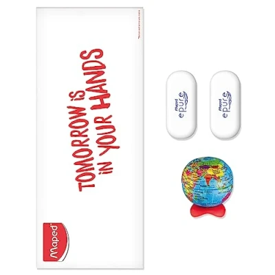 Image de Maped Lot de 1 Taille Crayons Globe et 2 Gommes Epure Blanche au Toucher Soft Assure Douceur Confort d’Utilisation