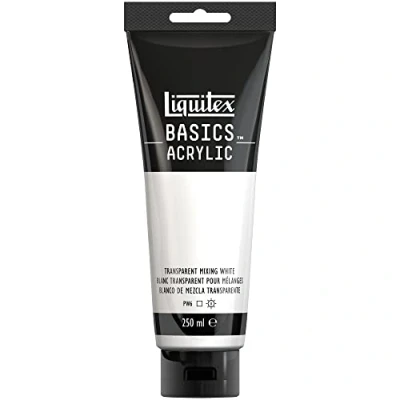 Image de Liquitex 88700243 Basics peinture acrylique, artistique monopigmentée, résistante à la lumière, qualité archive, finition satinée, tube de 250 ml Blanc Transparent Pour Melanges