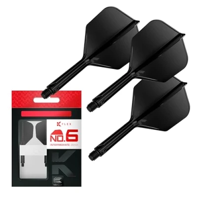Image de Target Darts K Flex Integrated Dart Flight and Shaft, No.6 Noir (Intermédiaire) Pack de 3 fléchettes No 6, 2 en 1 moulé avec précision et Tige fléchette Accessoires