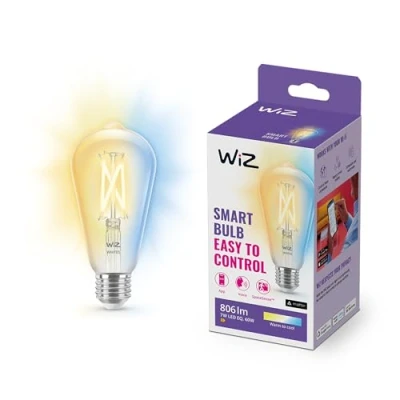 Image de WiZ ampoule LED Connectée Vintage Wi Fi Edison E27, Plastique, Nuances de Blanc, équivalent 60W, 806 lumen, fonctionne avec Alexa, Google Assistant et Apple HomeKit, 1 Unité
