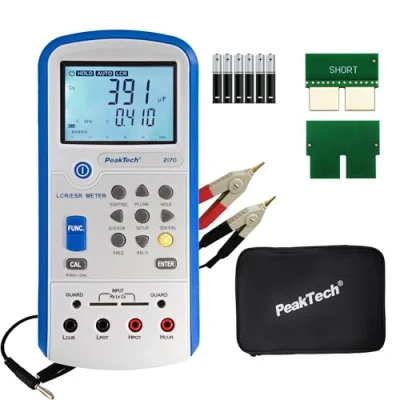 Image de PeakTech 2170 LCR ESR Mètre, Instrument de Mesure et ESR, avec USB, Logiciel Inclu, Détection Automatique LCR, Fréquence 1/120 Hz, 1/10/100 kHz, Multimètre Numérique, Écran LCD, Bargraphe