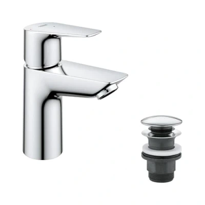 Image de GROHE Robinet lavabo de salle bains Start Edge, mitigeur sans tirette vidage, vidage clic clac inclus, mousseur économique d&#039;eau, installation facile, chromé, 23900001 (Import Allemagne)