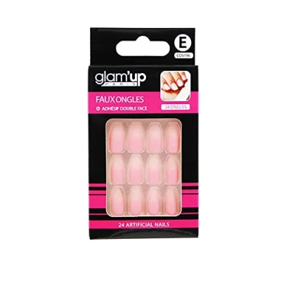 Image de Glam’Up Paris Faux Ongles Pleine Couverture Facile à Utiliser 24 par Boîte + Adhésifs Double Face Forme Ballerine N196 Dégradé Rose Mat