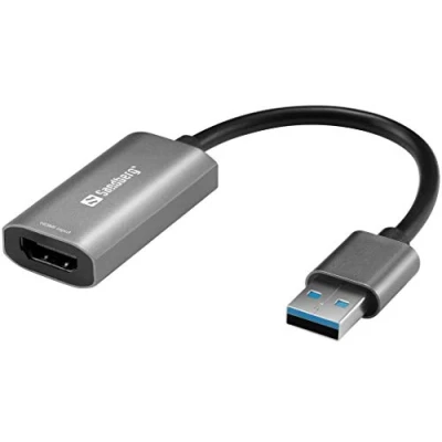 Image de Sandberg HDMI Capture Link to USB, Adaptateur 4K vers Full HD 1080p 30FPS, Dispositif de Vidéo pour Diffuser des Vidéos Jeu Xbox PS4 Switch TV, Liaison USB A