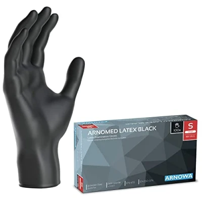 Image de ARNOMED gants jetables en latex à usage unique S, noir, non poudrés 100 p./boîte, noir jetable, jetable unique, disponibles tailles M, L &amp; XL