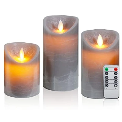Image de CCLIFE Bougies LED en cire véritable avec télécommande,fonction minuterie,en paraffine,sans flamme et alimentées par batterie,Gris 3 pièces, Pour Décoration de Noël, Fête, Anniversaire, Mariage, Table