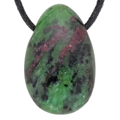 Image de Lebensquelle Plus pendentif en forme de goutte rubis avec cordon coton, Pierre semi précieuse, Zoisite