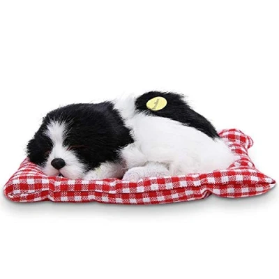 Image de Zerodis Peluche Chien Jouet Enfants Adorables Jouets Mous Simulation Poupée Animale en Chiens Endormis avec Son pour Enfants(Black White)