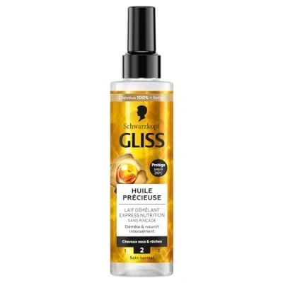 Image de Schwarzkopf GLISS Lait Démêlant Express Huile Précieuse Nutrition Protège jusqu&#039;à 230C Démêle &amp; Nourrit Intensément Cheveux Sec Rêche Soin Normal Sans Rinçage 200ml