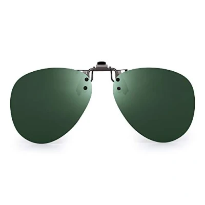 Image de JM Clip Polarisé Lunettes de Soleil Aviateur Sans Cadre Flip Up Lentille Style pour Lunette Vue Vert