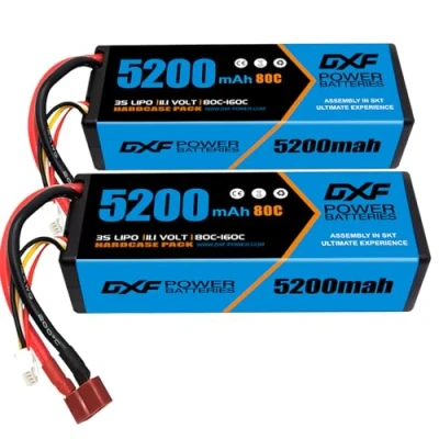 Image de DXF 3S Lipo Batterie 5200mAh 11,1V 80C Hard Case avec connecteur T pour FPV Racing Drones Route Quadcopters RC Evader BX Auto Car Truck LKW Truggy Hobby (2 Paquets)