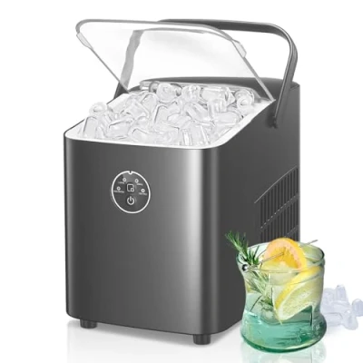Image de FOHERE Machine à Glaçons, 14kg en 24h, 8 Glaçons Minutes, avec 2 Tailles de Autonettoyante, Ice Maker sur Comptoir Poignée, pour la Maison/Cuisine/Camping/Bar
