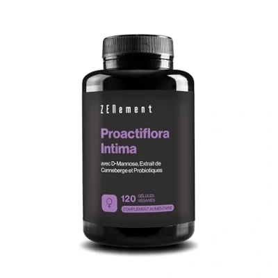 Image de Proactiflora Intima, Probiotique Flore Intime avec Canneberge (Cranberry), D Mannose 5 Souches Lactobacillus Reuteri, Rhamnosus, Crispatus, Casei et Acidophilus 120 Gélules Vegan Zenement