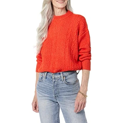 Image de Amazon Essentials Pull À Col Rond Torsadé Moderne Doux Au Toucher (Disponible en Grande Taille) Femme, Rouge Coquelicot, M
