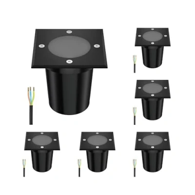 Image de ledscom.de 6 pièces luminaire encastré de sol RELI pour l&#039;extérieur, IP67, noir, carré, 11 x 11cm, 1x GU10 max. 15W, givré