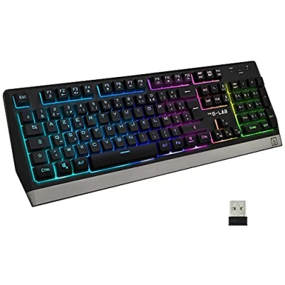 Image de The G Lab Keyz Tungsten Clavier Gamer sans Fil AZERTY Gaming Wireless, Ergonomique, Discret, Batterie Longue Durée Rétroéclairé pour PC, PS4, PS5, Xbox One New