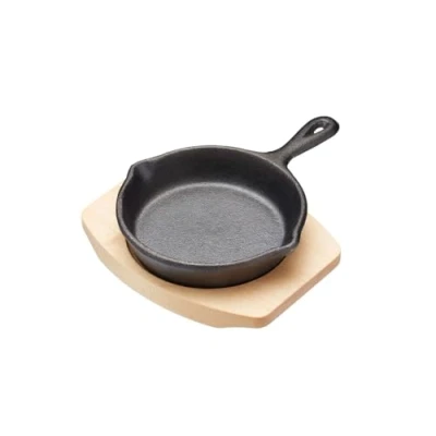 Image de Artesà Mini Poêle à Frire avec Planche de Service en Bois dans Coffret Cadeau, Rond, Fonte, 16 x 11,5 2,5 cm/13,5 10,5 1,5 cm