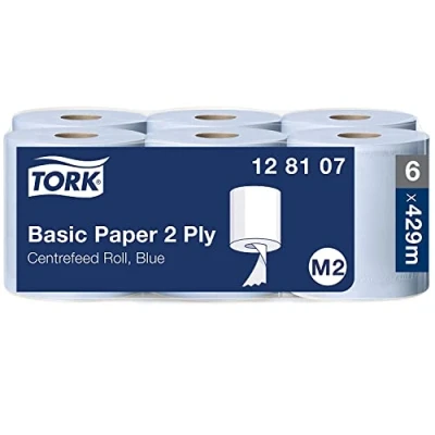 Image de Tork Papier d&#039;essuyage Basic pour Distributeur à Dévidage Central bleu M2, économique, 6 x 150 m, 128107
