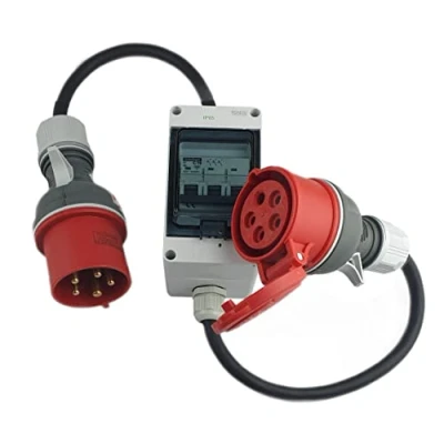 Image de RoadEu Cordon Adaptateur, Fiche d&#039;alimentation 32A 3P+N+E vers Prise 16A avec Disjoncteur Câble en Caoutchouc 1m