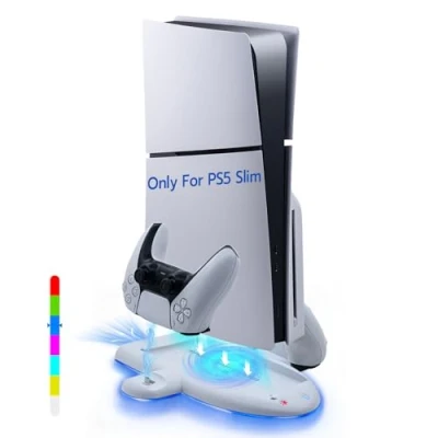 Image de Mcbazel ps5 Slim Support de Refroidissement Charge Rapide, Réglage à 3 Vitesses/Mémoire Fonction/Effet RVB Vertical Station Manette avec Indicateur pour Playstation 5