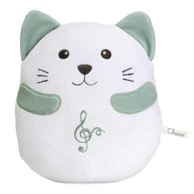 Image de Chicco Peluche Petit Chat, électronique Interactive, Joue Le Son et Les Vibrations d&#039;un Chat Qui ronronne, Musique Classique, Coussin Doux, Lavable en Machine, pour bébé 0 Mois Plus, Vert