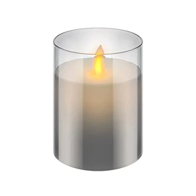 Image de goobay 60370 Bougie LED en cire véritable dans un verre / 10cm de haut/Bougies sans flamme avec mobile/Bougies à piles/Décoration table LED/Bougies minuteur Gris