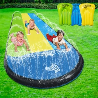 Image de Wham O Slip N Slide Triple Waver Rider avec Boogie 548.64cm pour Enfants de 5 à 12 Ans Amusement Aquatique dans Le Jardin