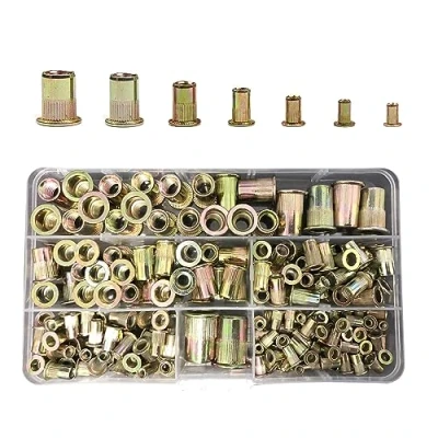 Image de Kit de 192 écrous à riveter, ensemble rivets filetés en acier au carbone plaqué zinc, assortiment d&#039;écrous aveugles pour métal, bois, aluminium (M3/M4/M5/M6/M8/M10/M12)