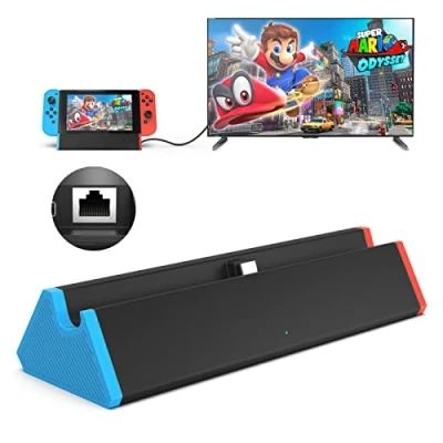 Image de SiWiQU Switch TV Dock, Adaptateur Ethernet RJ45 1000Mbit Compatible avec Nintendo Switch/Switch OLED,Chargeur Station Portable 4K Type C Port LAN 2 USB HDMI