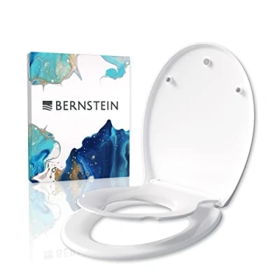 Image de BERNSTEIN Abattant WC Lunette toilettes siège enfant fermeture amortie, Couvercle ovale dégagement rapide Blanc 45x37x5cm, Résistant chocs &amp; rayures, Universel, Plastique Antibactérie U2006