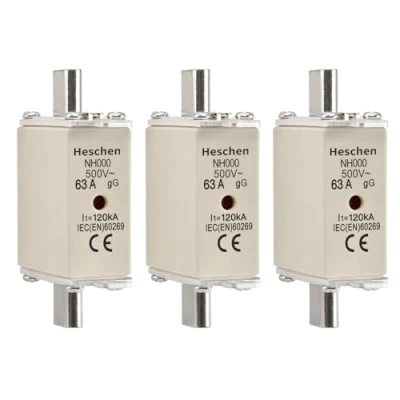 Image de Heschen NH Fuse Link NH000 63A gG, Indicateur Avant, Détecteur Combiné, Lot de 3