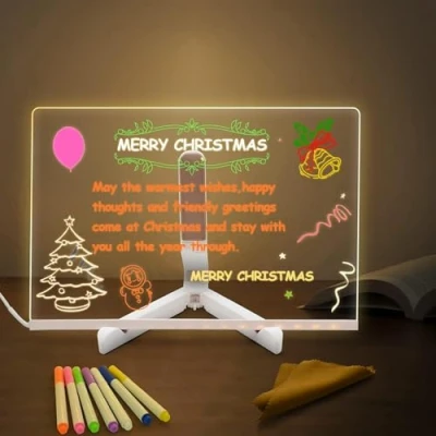 Image de Eucomir Tableau Lumineux Message Led 30 x 20 cm, Acrylique D&#039;affichage avec Support Réglable et 7 Stylos,Disponible sous Forme de Bloc Notes, D&#039;écriture, Dessin