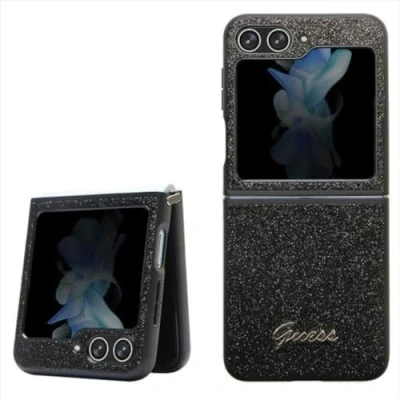 Image de Guess GUHCZF5HGGSHK F731 Coque rigide pour Z Flip5 Noir Paillettes Script