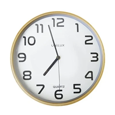 Image de UNILUX BALTIC Horloge Murale Silencieuse, Mouvement à Quartz, Diamètre 31,5 cm, Design Minimaliste Moderne de Blanc et Hêtre