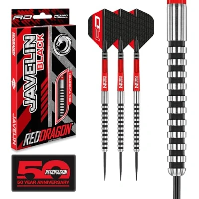 Image de RED DRAGON Javelin Lot de fléchettes Professionnelles en tungstène avec ailettes et tiges Noir 20 g