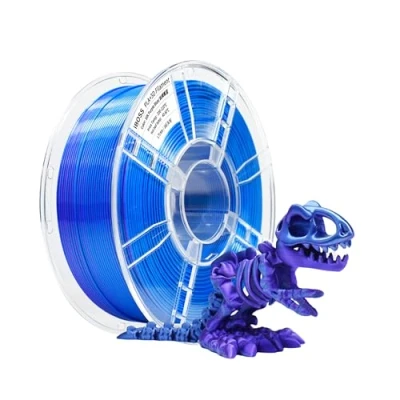 Image de iBOSS filament PLA pour imprimante 3D, 1,75 mm, effet soie bicolore coextrusion, d&#039;impression 3D brillant, 1 kg (2,2 lbs), violet bleu (violet laser)