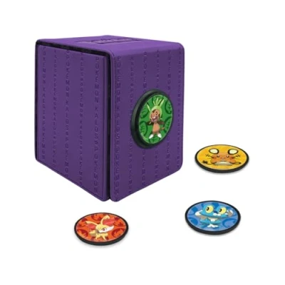 Image de Ultra Pro Pokemon Alcove Click Kalos: Store 100 Double Sleeved Cards with 4 Themed Badges of Fennekin, Froakie, Chespin, and Dedenne. Customize 1.5 in. Diameter for a Unique Touch