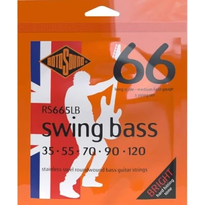 Image de Rotosound Swing Bass Jeu de 5 cordes pour basse Acier inoxydable Filet rond Tirant medium light (35 55 70 90 120) (Import Royaume Uni)