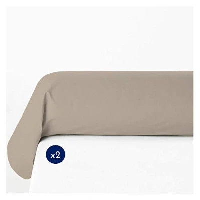 Image de Lot de 2 Taies Traversin 100% Coton Beige Fonce 85x185 cm