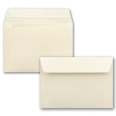 Image de 50x enveloppes C6 couleur: vanille (crème) 11,4 x 16,2 cm fermeture: Auto adhésive avec Bande Détachable pour papier A4, A5, A6 et invitations lettres