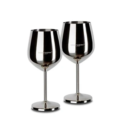 Image de ECHTWERK verres à vin/calices vin incassables en acier inoxydable, set de vin, verre rouge, cocktail, robustes, incassables, édition argent, 2pcs, 21x 7,3cm, 0,5L