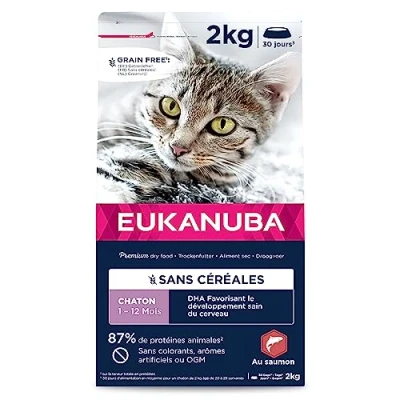 Image de EUKANUBA Grain Free Croquettes pour Chaton Riche en saumon Apport DHA, Sans OGM, colorants, arômes artificiels 2 kg