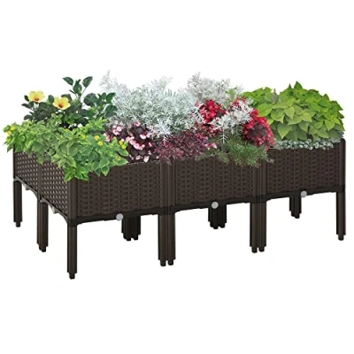 Image de Outsunny Jardinière surélevée en 6 parties avec trous de drainage Aspect rotin Marron 40 x 44 cm