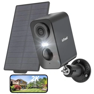 Image de ieGeek 2K Caméra Surveillance WiFi Exterieure sans Fil Solaire, Vision Nocturne Couleur, AI Détection Mouvement, Audio Bidirectionnel, Alexa/IP65