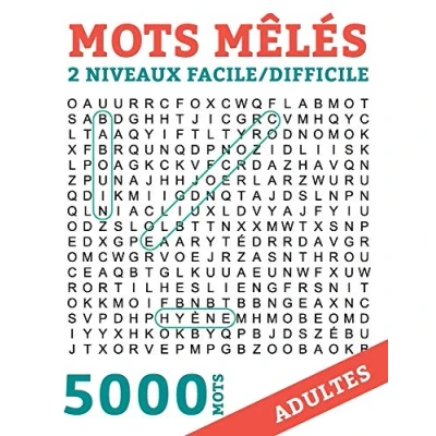 Image de Mots Meles Adultes 5000 Mots: Caches Grand Format 2 NIVEAUX FACILE/DIFFICILE Gros Caracteres avec Solutions 250 Grilles
