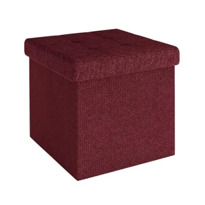 Image de Intirilife Pouf Pliable 30x30x30 cm en Rouge Cerise Siège Cube avec Espace de Rangement et Housse Tissu Creux Repose Pieds Coffre