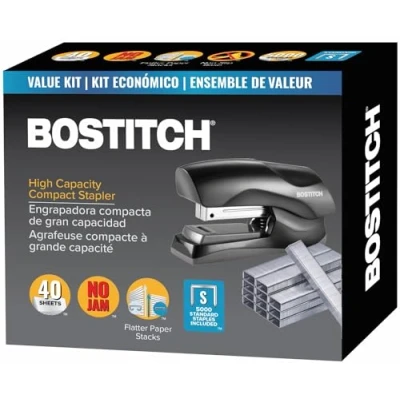 Image de Bostitch Lot d&#039;agrafeuses avec agrafes de grande qualité, noir, capacité 40 feuilles 5000 agrafes, petite agrafeuse, s&#039;adapte à la paume votre main (B175 blk vp)