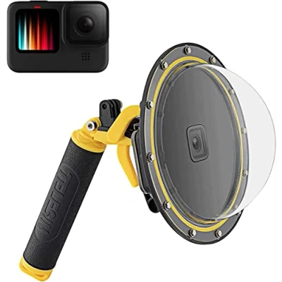 Image de TELESIN Dome Port pour GoPro Hero 12 11 10 9, étui étanche 6 Pouces avec Flotteur poignée Compatible 10/9m, Pistolet à déclenchement et Prise sous Marine